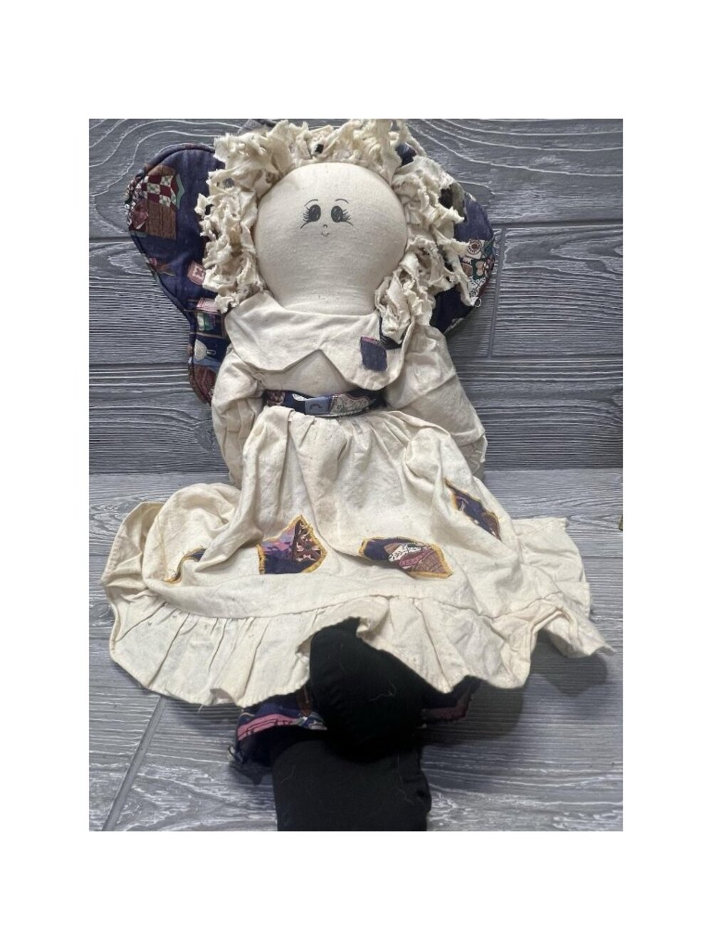 Handmade Cloth Angel Doll Primitive Ragdoll 20” Vintage 1990s Country Farmhouse